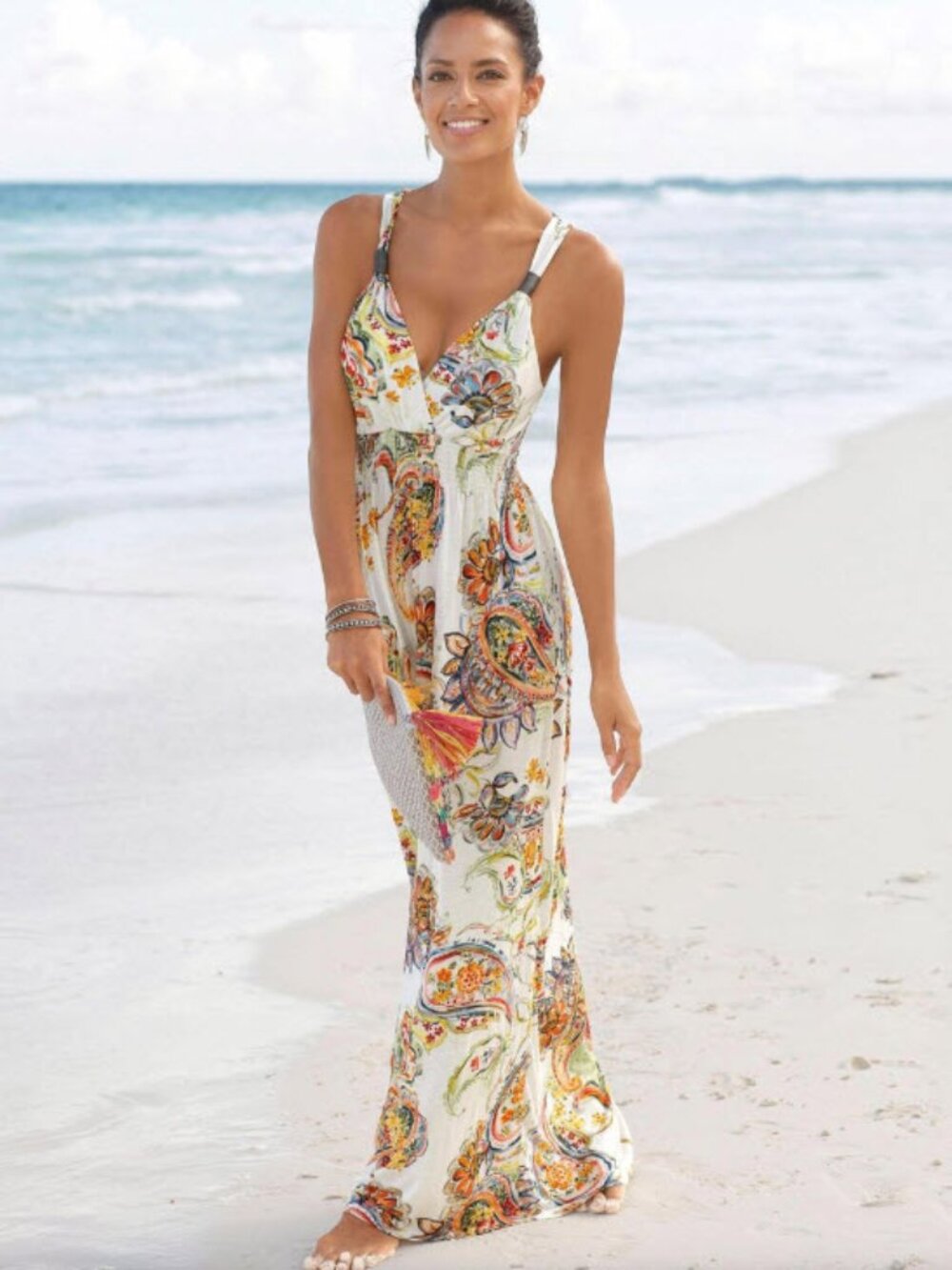 Lascana sleeveless maxi dress - Cream Multi - Size 12 - EUC